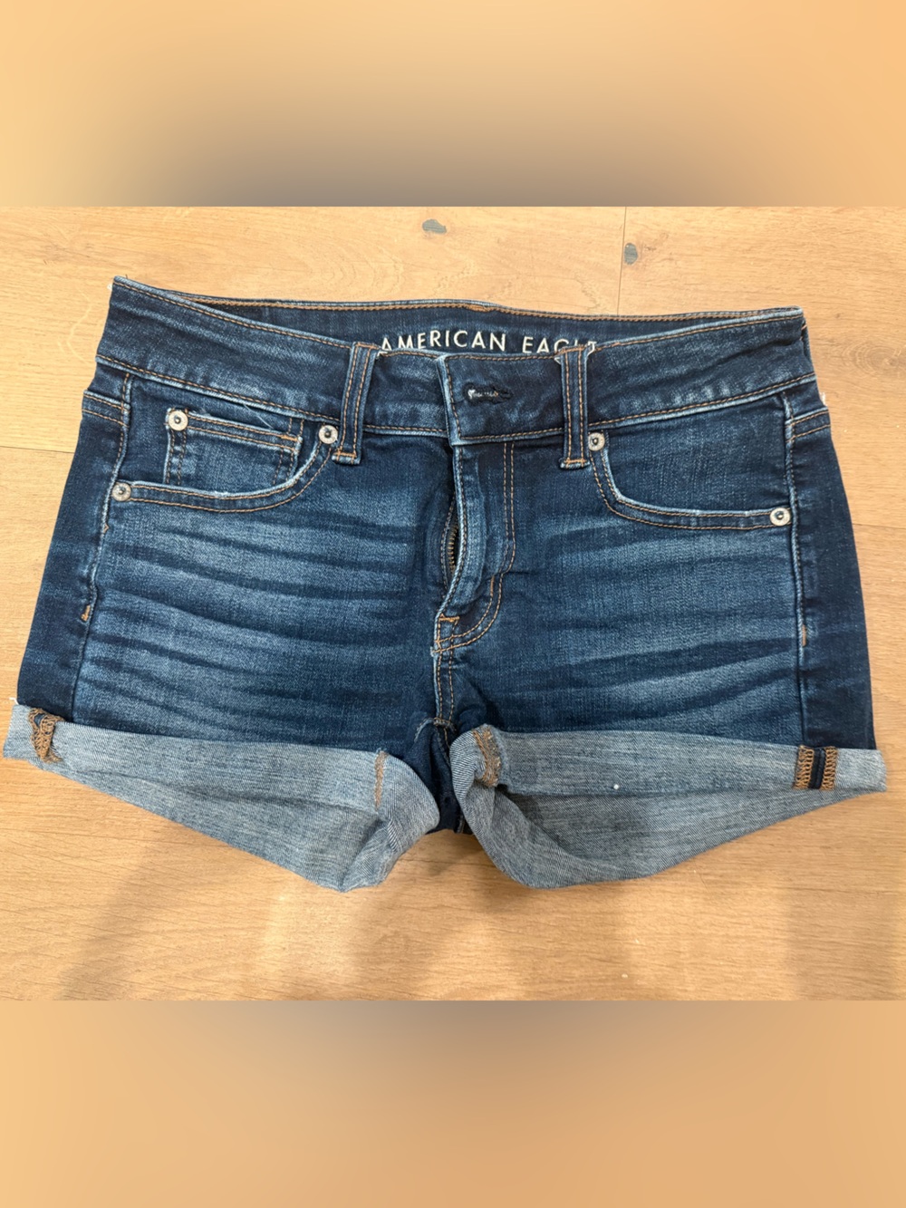 American Eagle Outfitters Dark Blue Denim Rolled Cuff Jean Shorts
